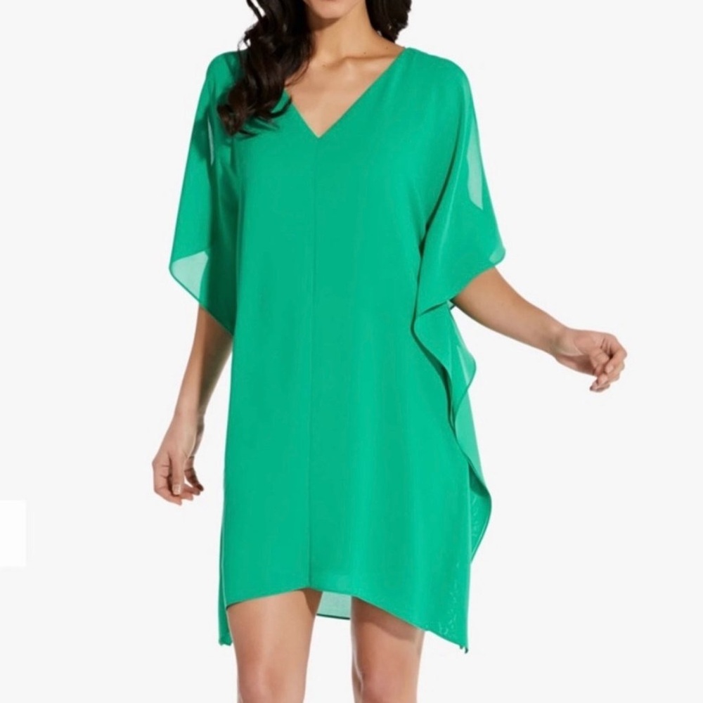 Adrianna Papell Jade Green Flowy Gauze Handkerchief Caftan Dress. Size 18
